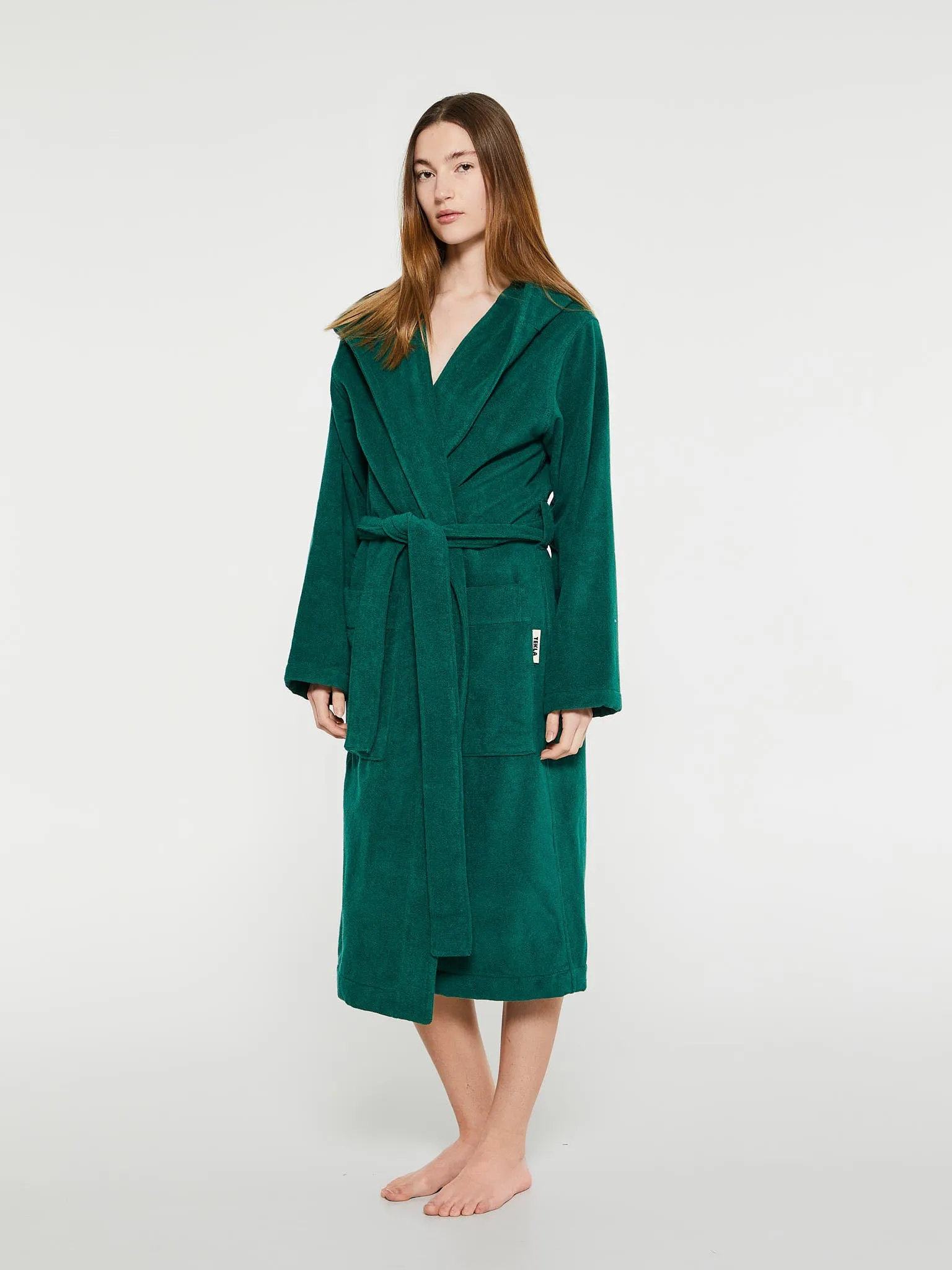 Hooded Bathrobe in Teal Green