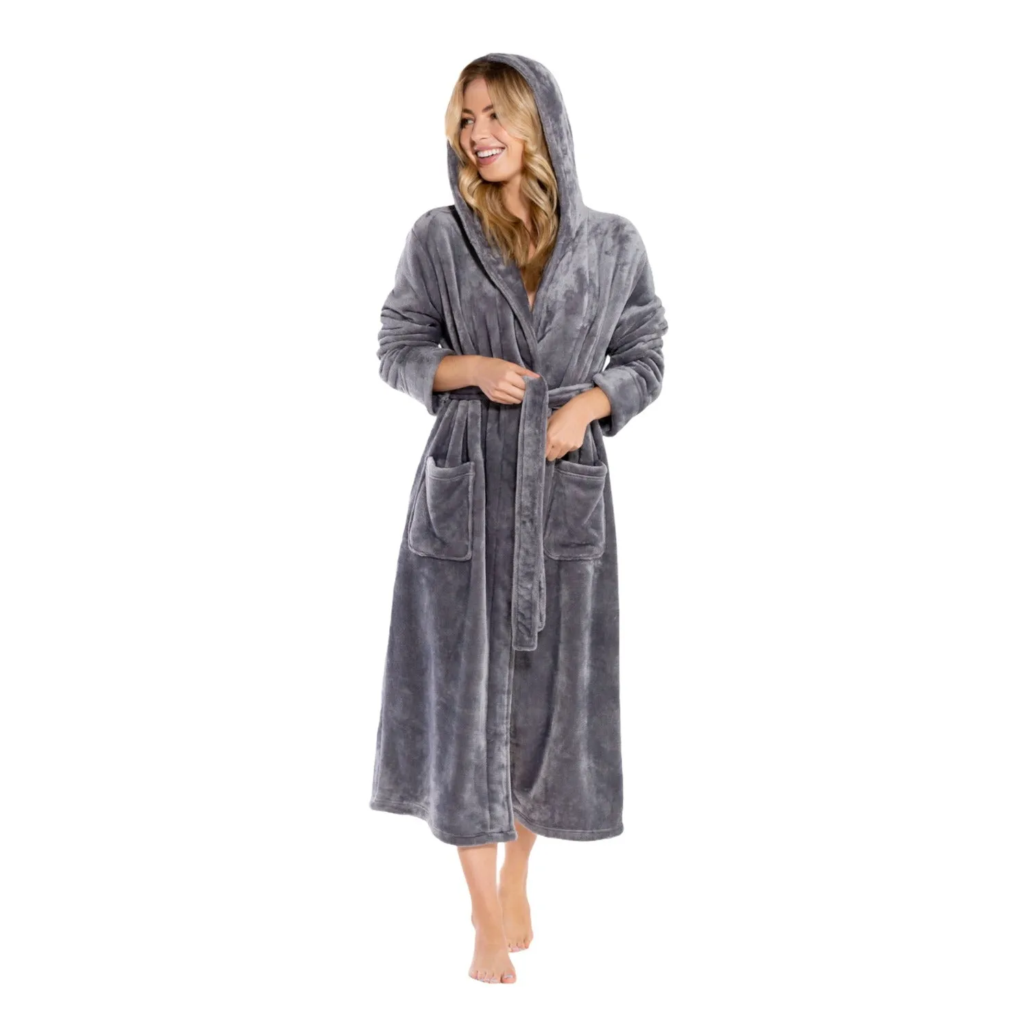 Hooded Plush Bathrobe for Women