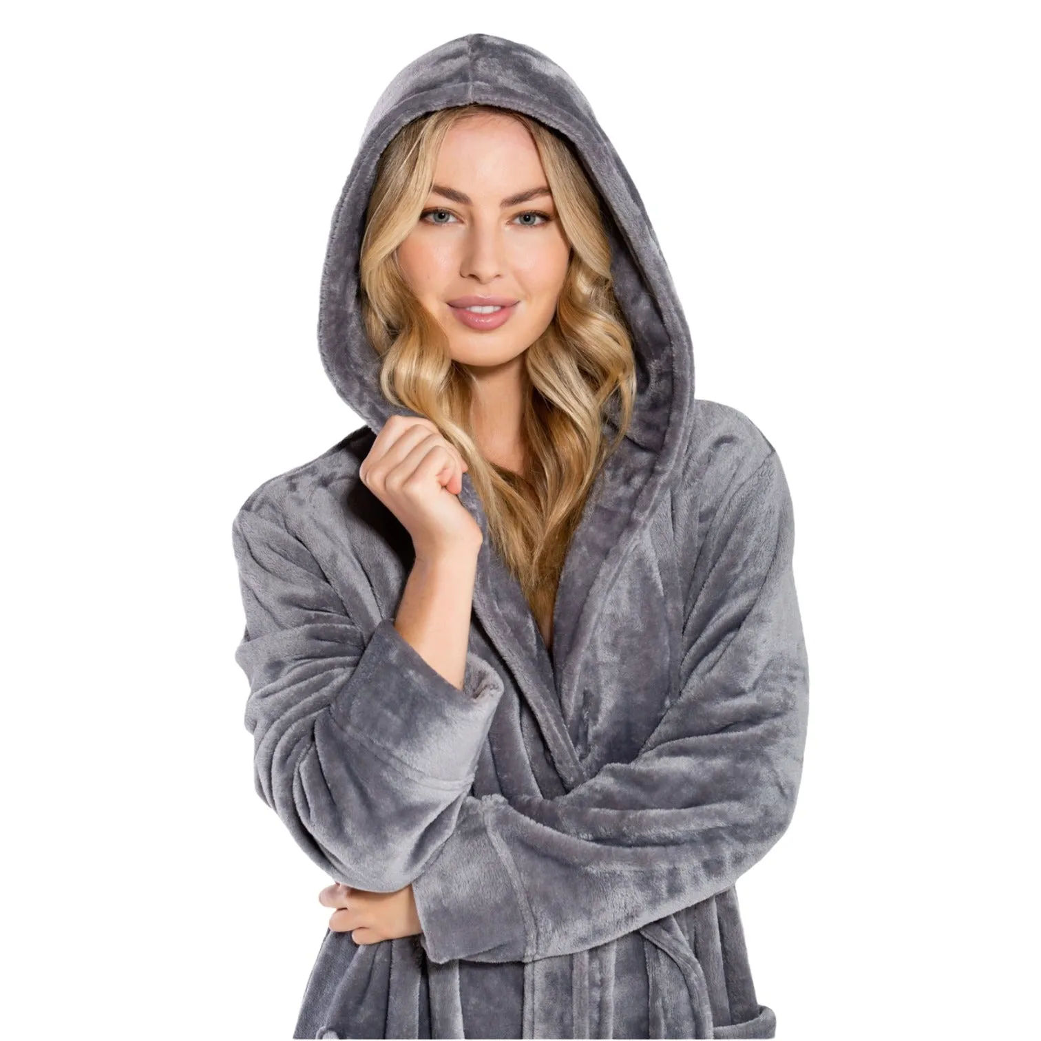 Hooded Plush Bathrobe for Women