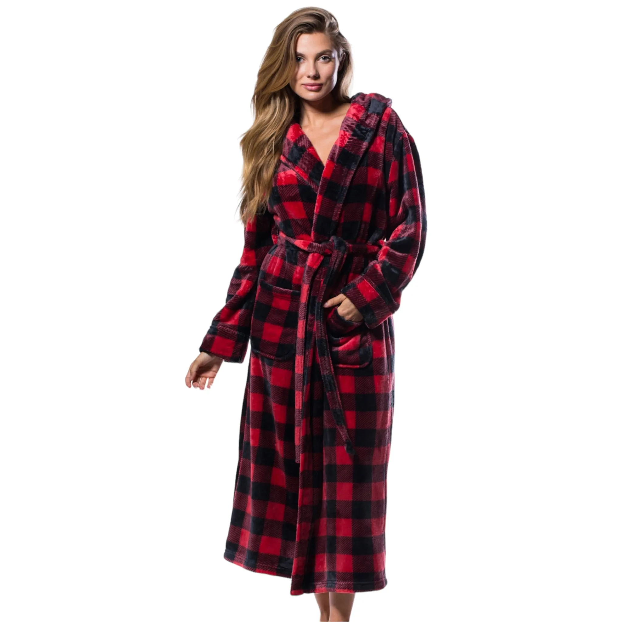 Hooded Plush Bathrobe for Women