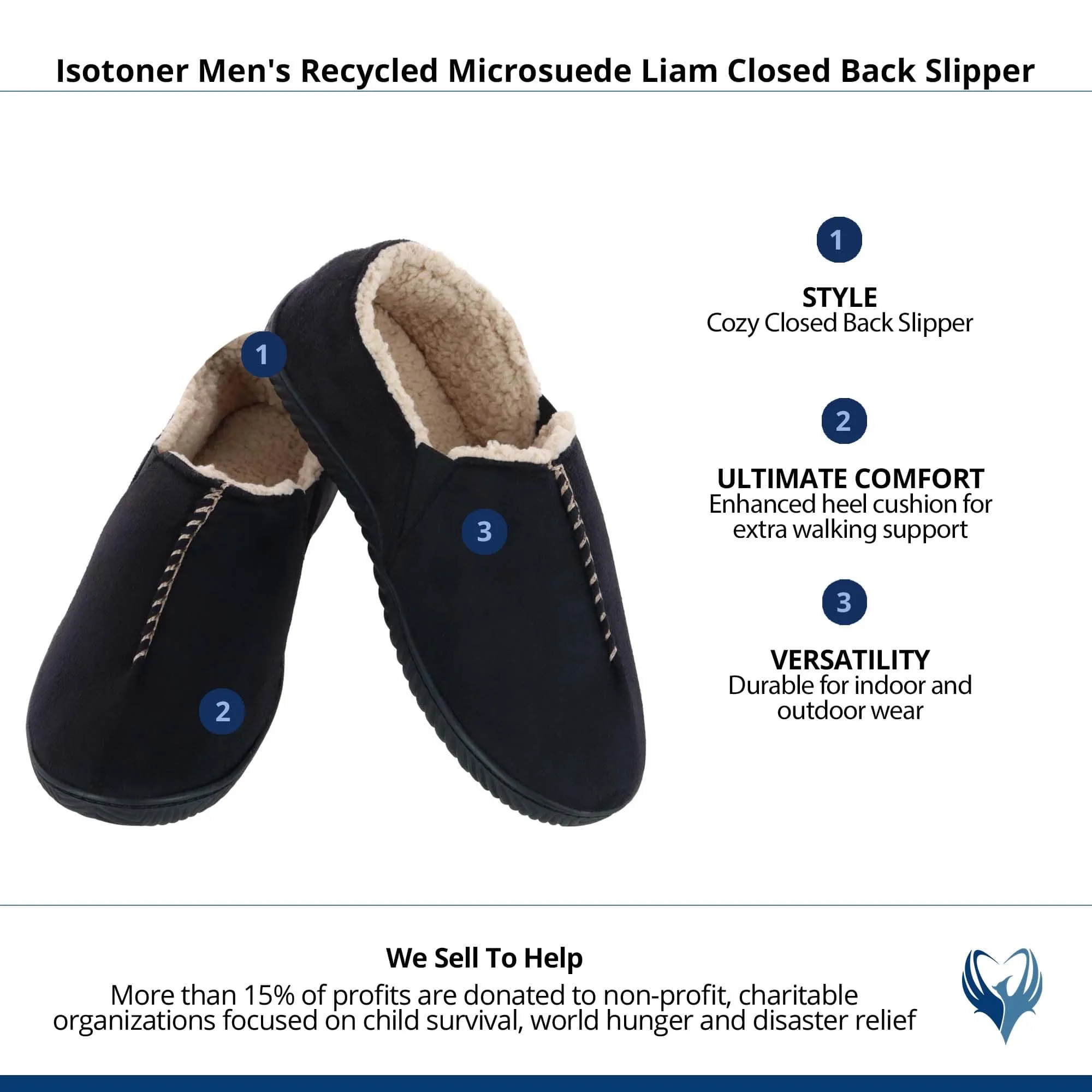 Isotoner Men's Recycled Microsuede Liam Closed Back Slipper