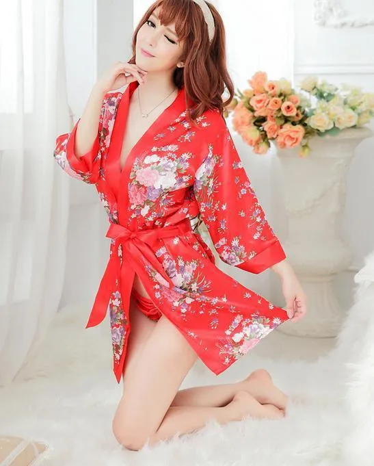 Japanese-style Floral Chiffon Night Robe