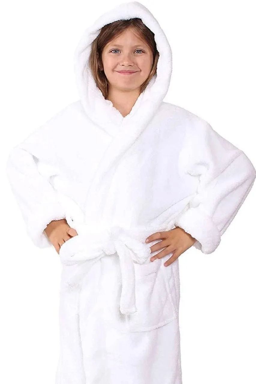 Kid's Fleece with Hooded Bathrobe, Warmth & Cozy, Soft & fast dry, (White)