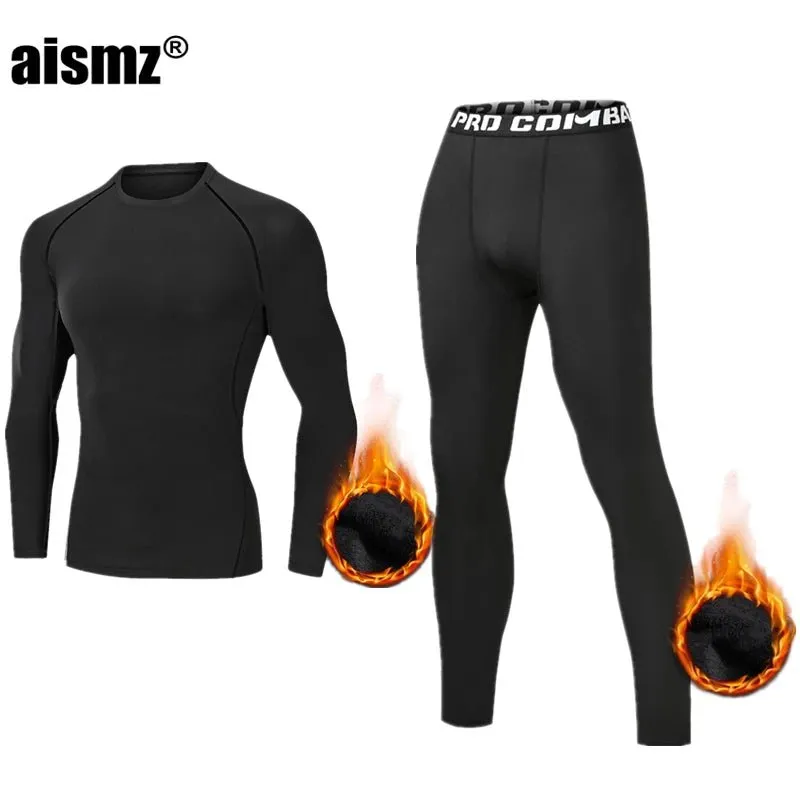 Men Compression Fitness Fleece Man Sport First Layer Underwear Set Second Thermal Men's Skin Long Johns