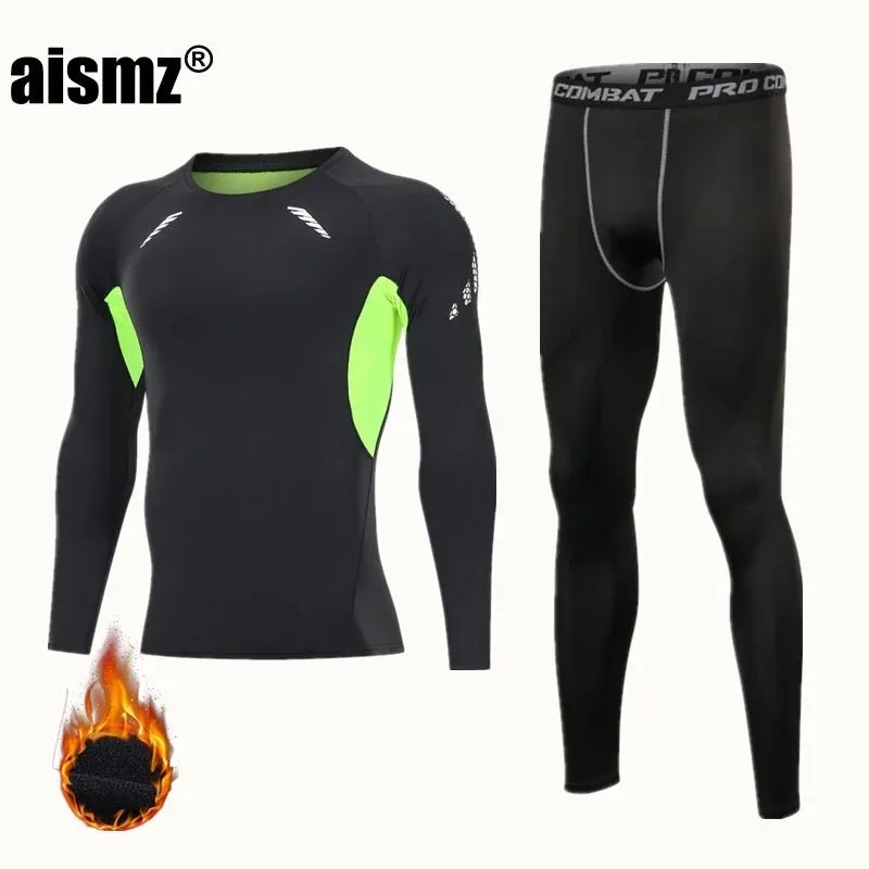 Men Compression Fitness Fleece Man Sport First Layer Underwear Set Second Thermal Men's Skin Long Johns