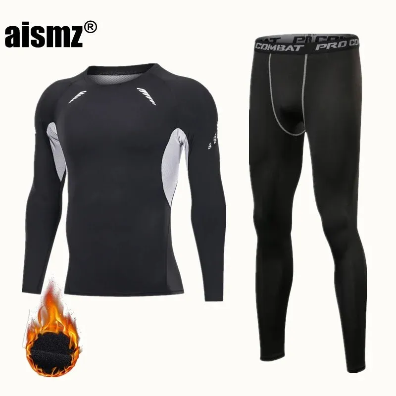 Men Compression Fitness Fleece Man Sport First Layer Underwear Set Second Thermal Men's Skin Long Johns