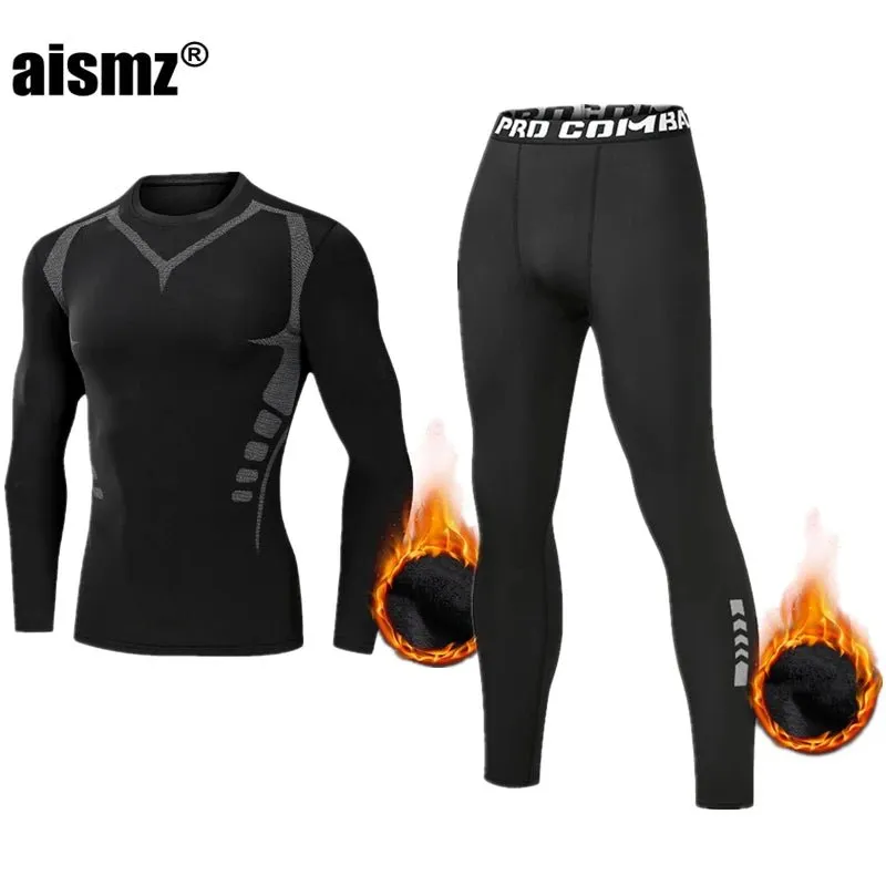 Men Compression Fitness Fleece Man Sport First Layer Underwear Set Second Thermal Men's Skin Long Johns