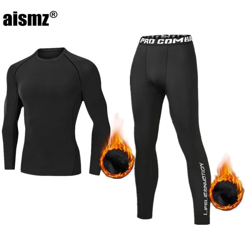 Men Compression Fitness Fleece Man Sport First Layer Underwear Set Second Thermal Men's Skin Long Johns