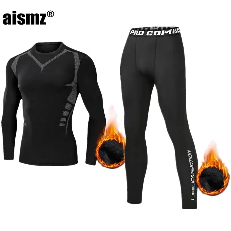 Men Compression Fitness Fleece Man Sport First Layer Underwear Set Second Thermal Men's Skin Long Johns