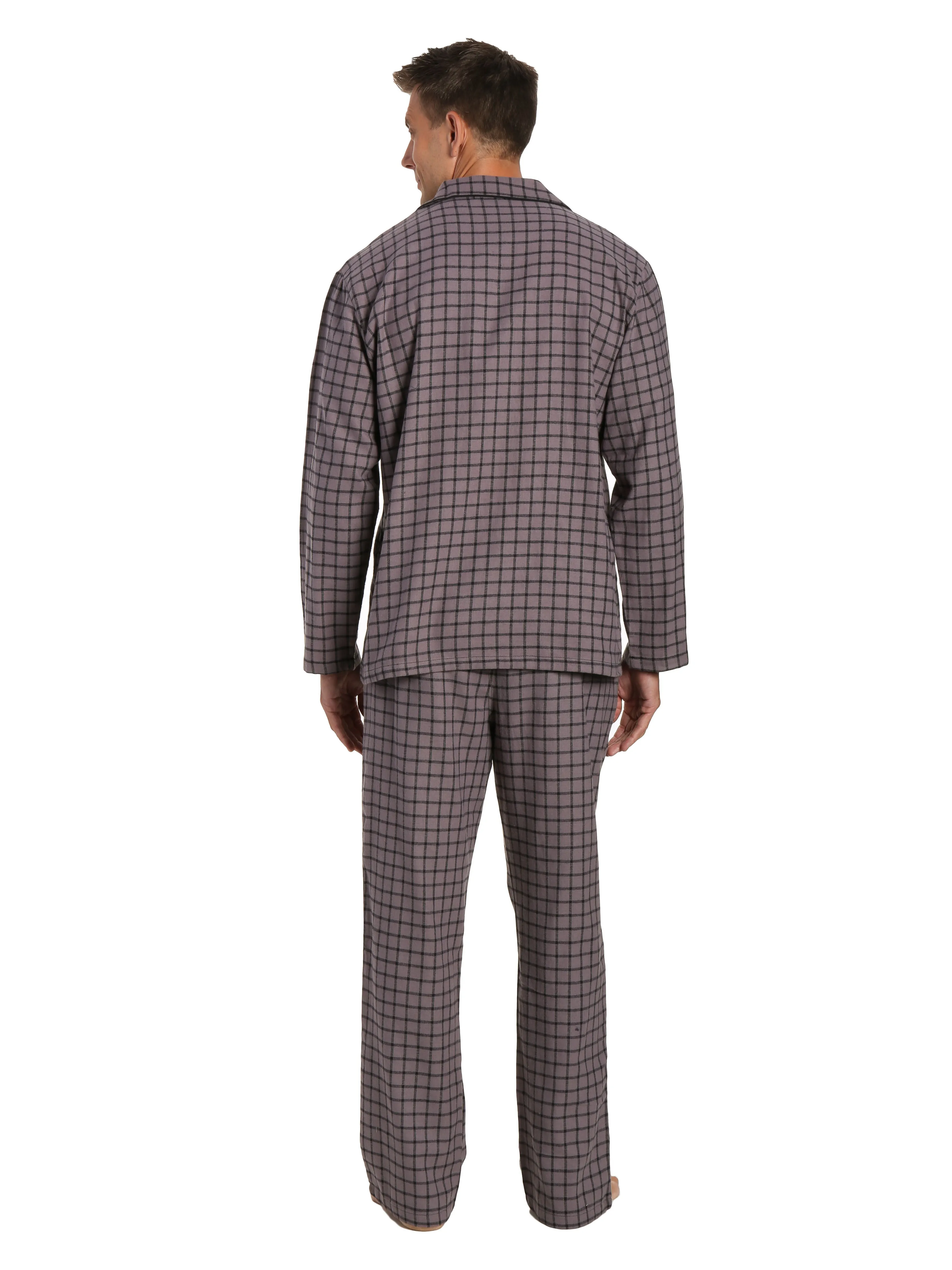 Men's 100% Cotton Flannel Pajama Set - Checks Charcoal-Black