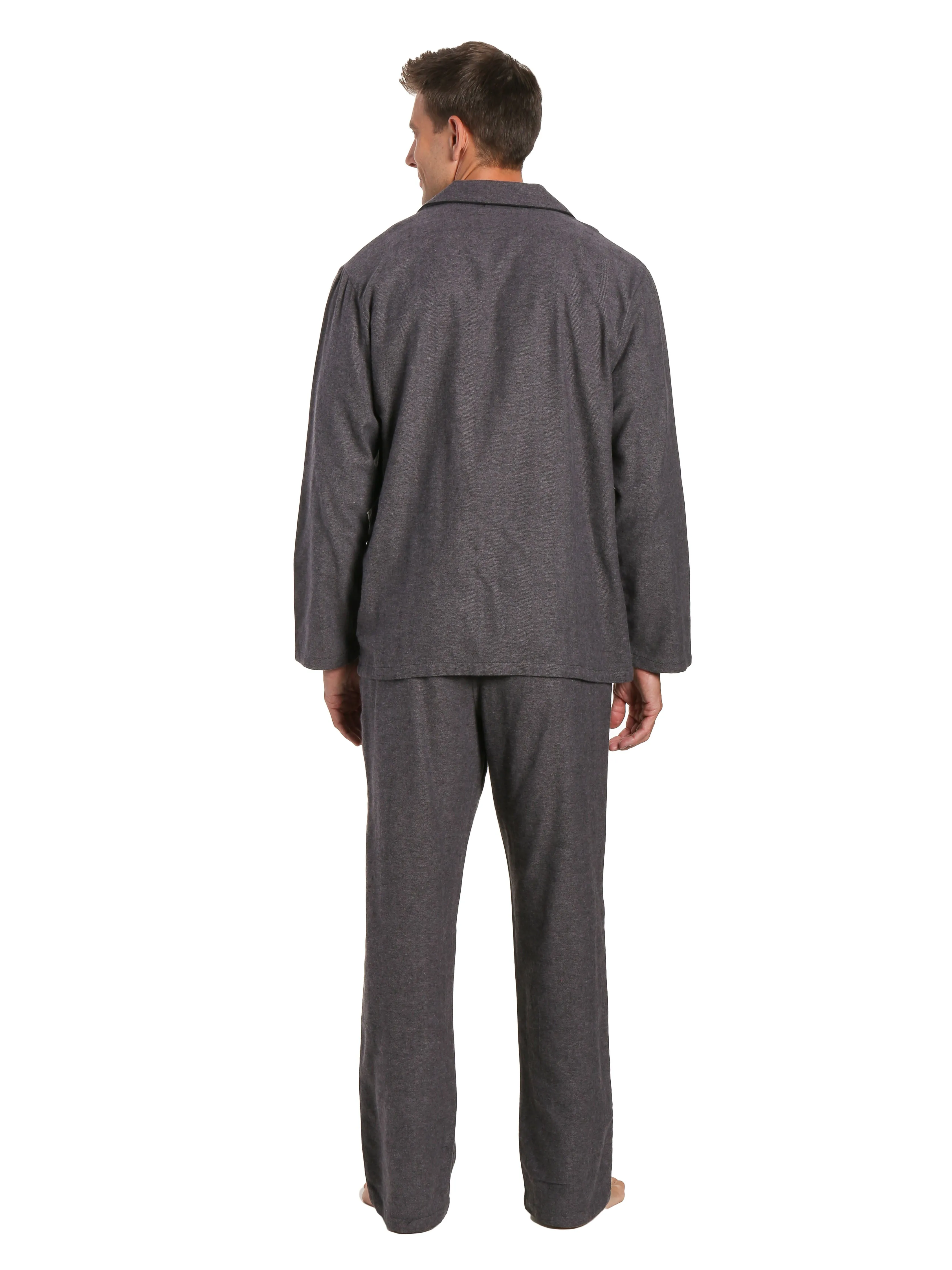 Men's 100% Cotton Flannel Pajama Set - Herringbone Charcoal