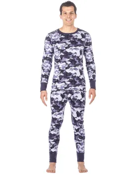 Men's Classic Waffle Knit Thermal Top and Bottom Set - Camo Blue