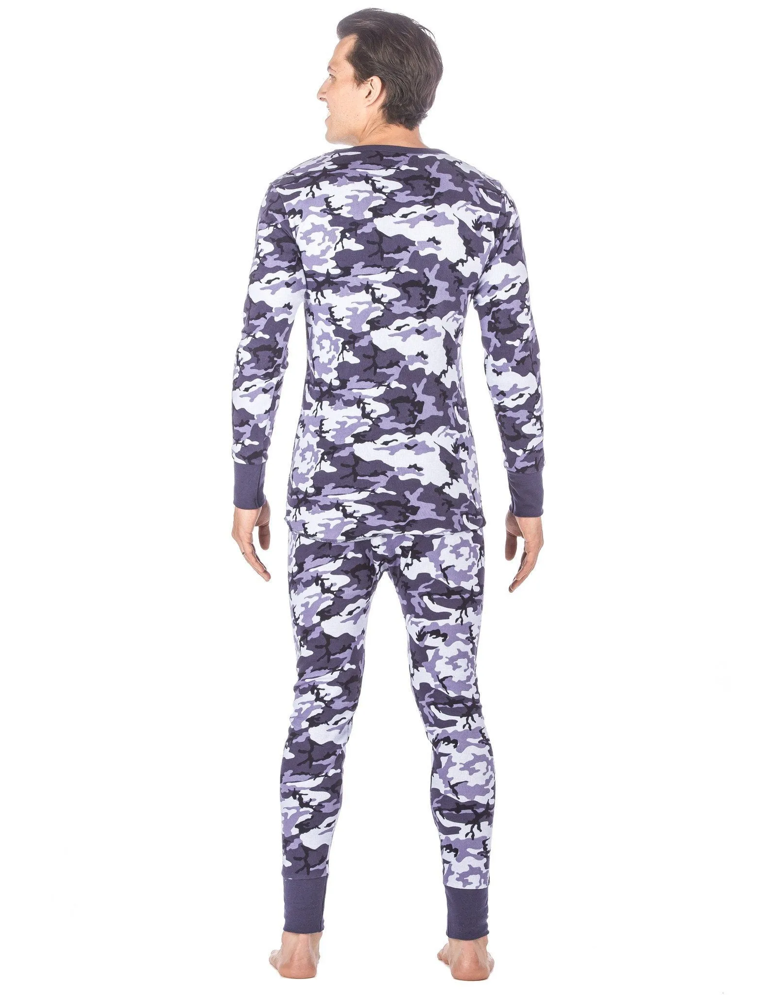 Men's Classic Waffle Knit Thermal Top and Bottom Set - Camo Blue