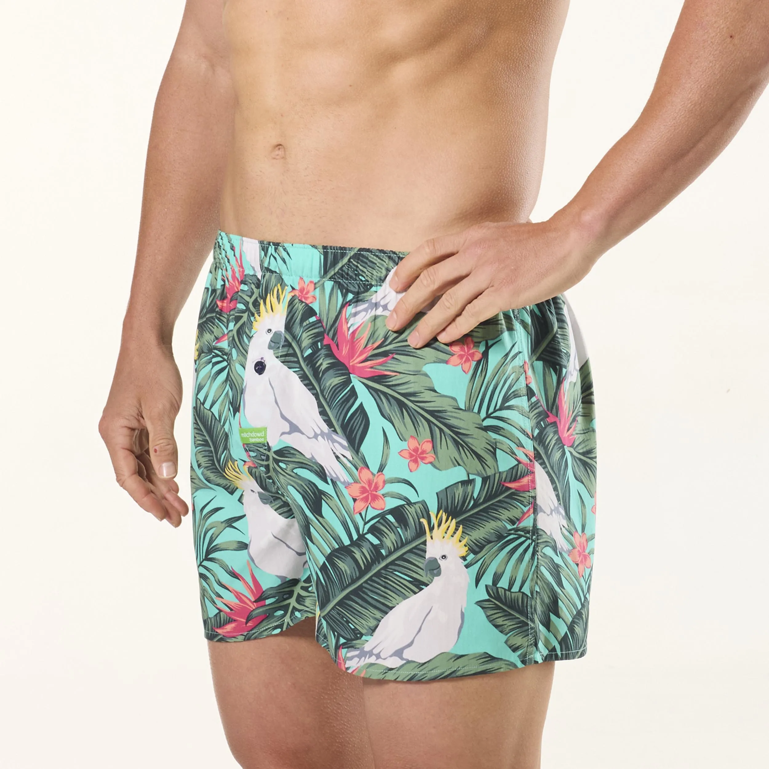 Men's Cockatoo Leaves Bamboo Boxer Shorts - Green