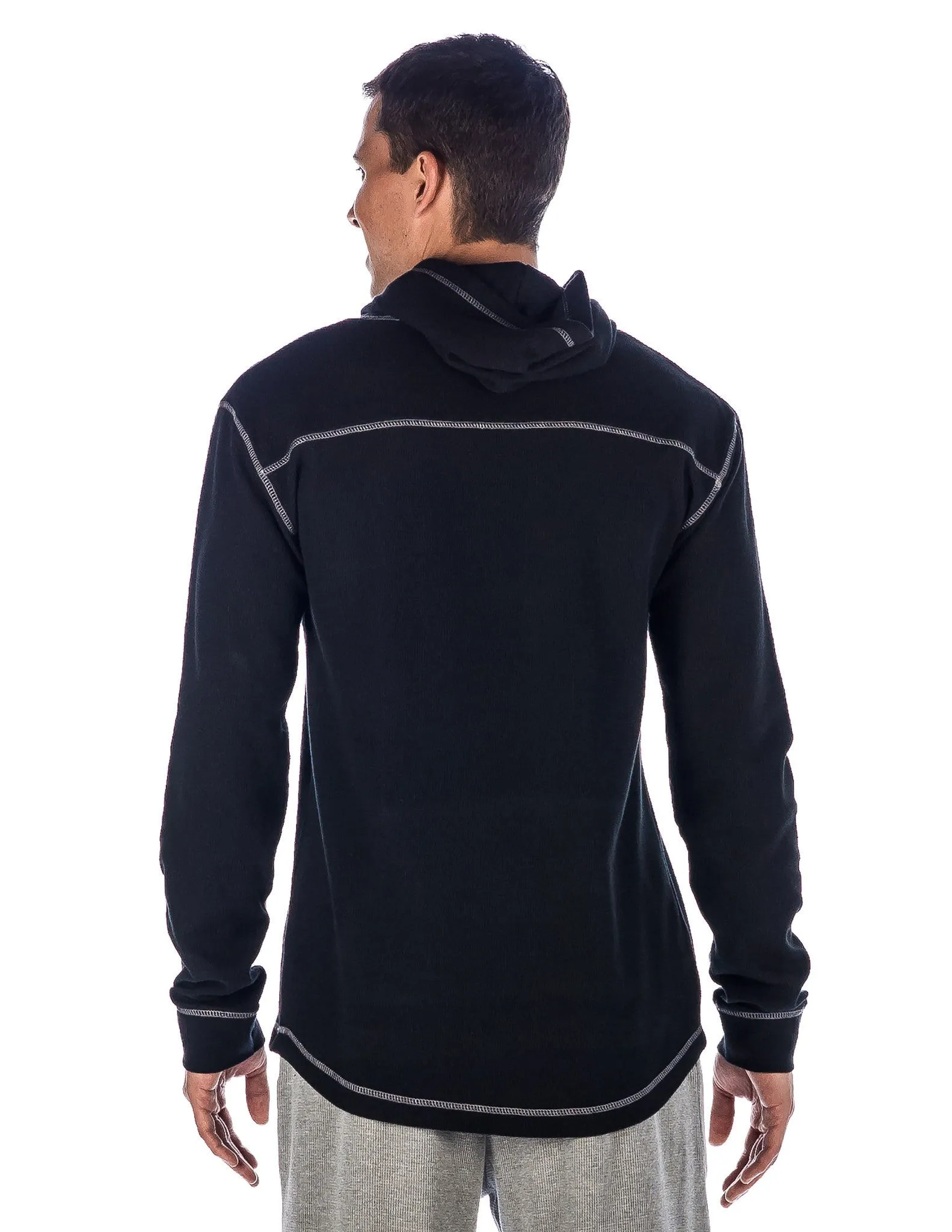 Men's Solid Thermal Lounge Hoodie - with Contrast Stitching