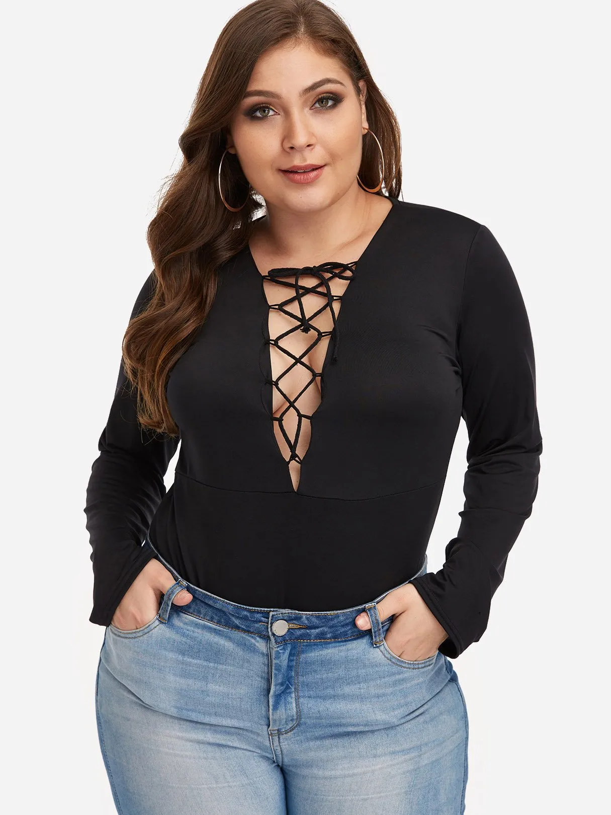 OEM ODM Plain Lace-Up Black Plus Size Intimates