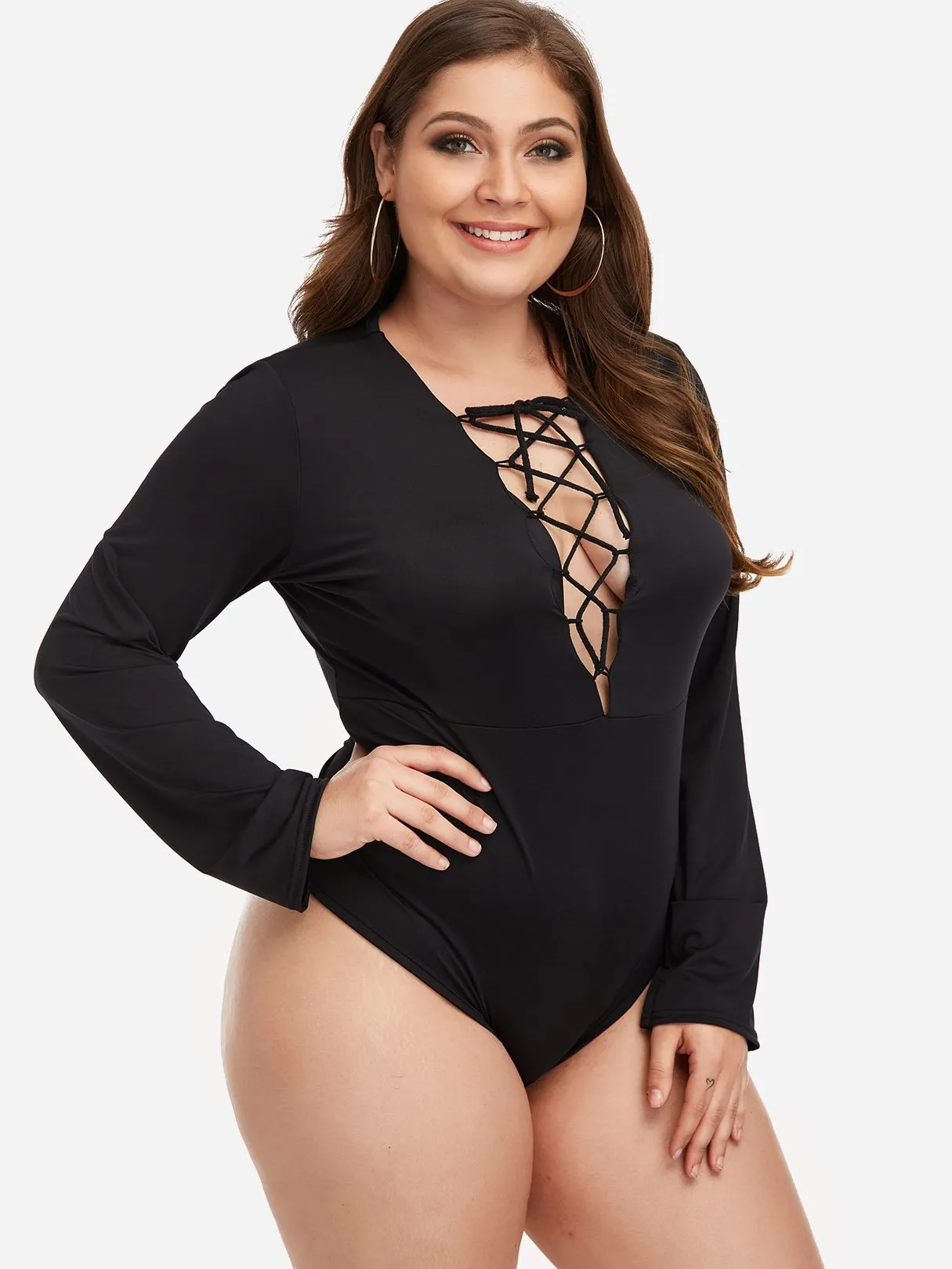 OEM ODM Plain Lace-Up Black Plus Size Intimates