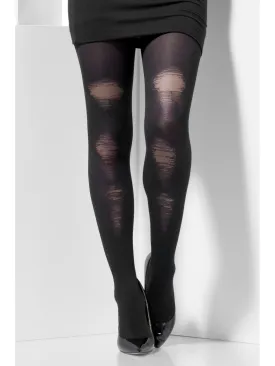 Opaque Tights with Distressed Detail