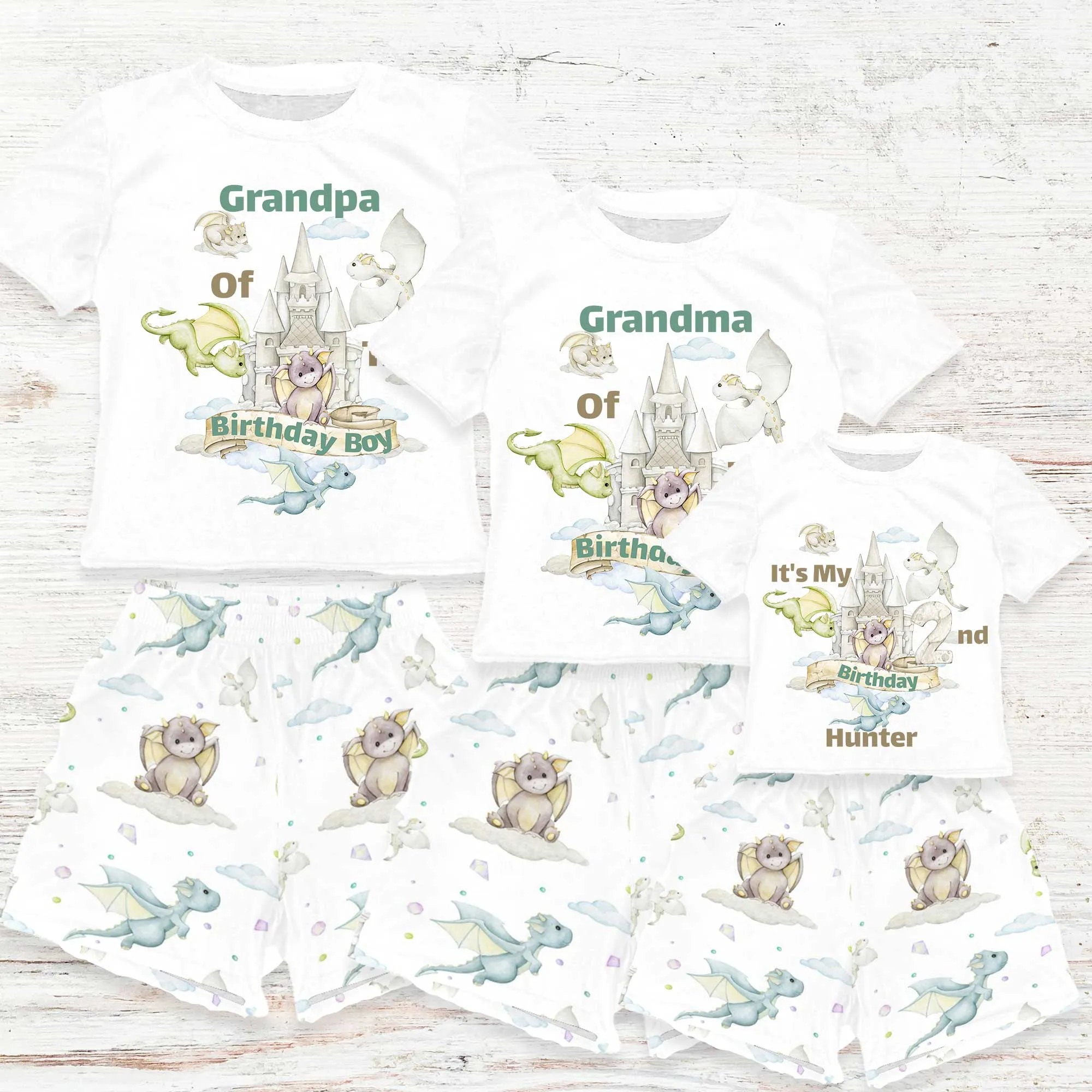 Personalised Dragon Castle Matching Birthday Shirt and Short Sets