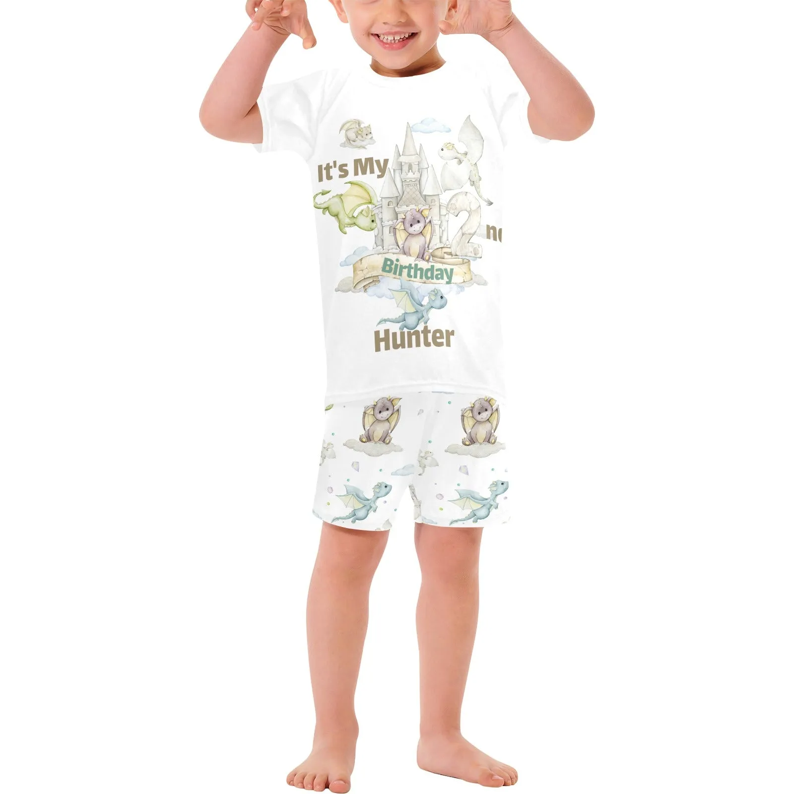 Personalised Dragon Castle Matching Birthday Shirt and Short Sets