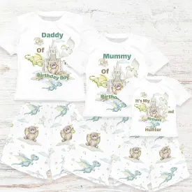 Personalised Dragon Castle Matching Birthday Shirt and Short Sets