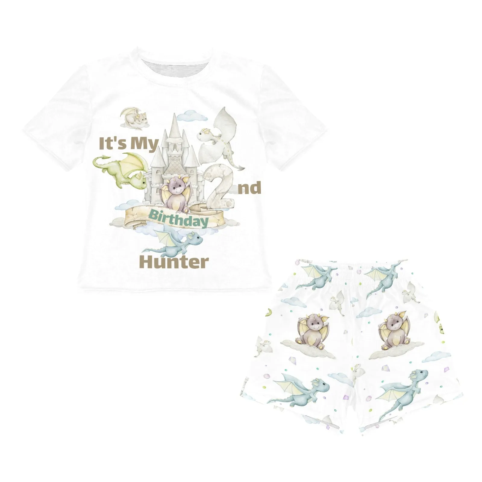 Personalised Dragon Castle Matching Birthday Shirt and Short Sets