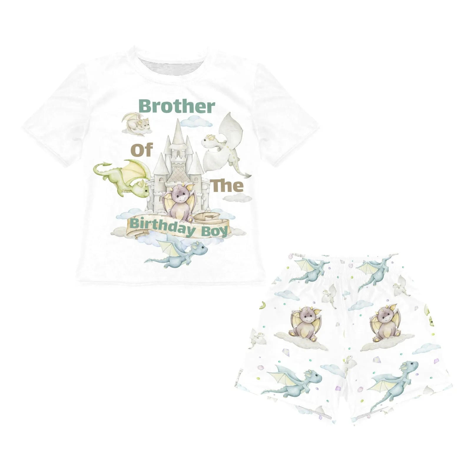 Personalised Dragon Castle Matching Birthday Shirt and Short Sets