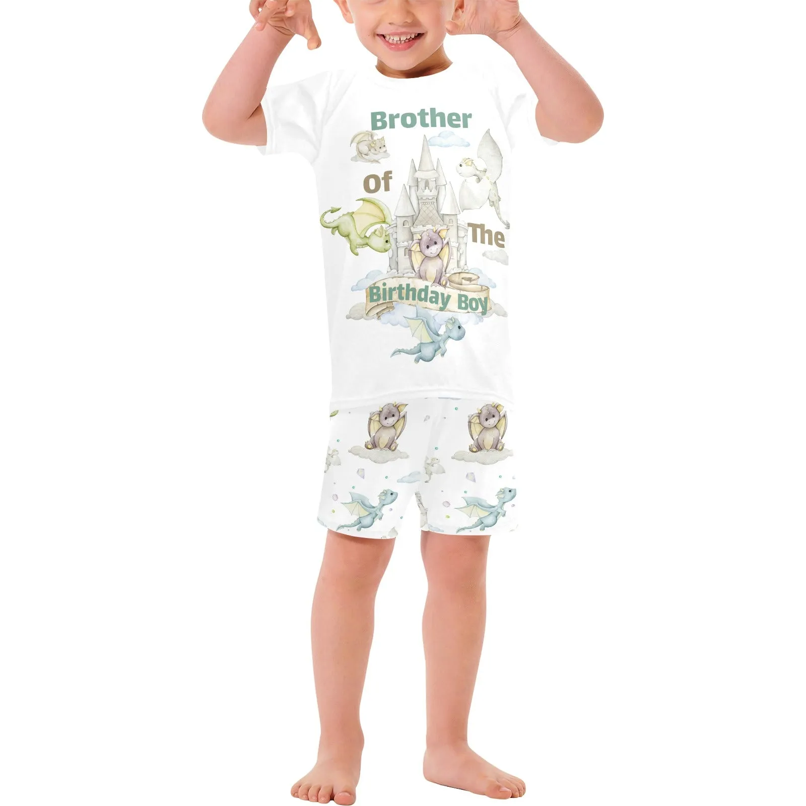 Personalised Dragon Castle Matching Birthday Shirt and Short Sets