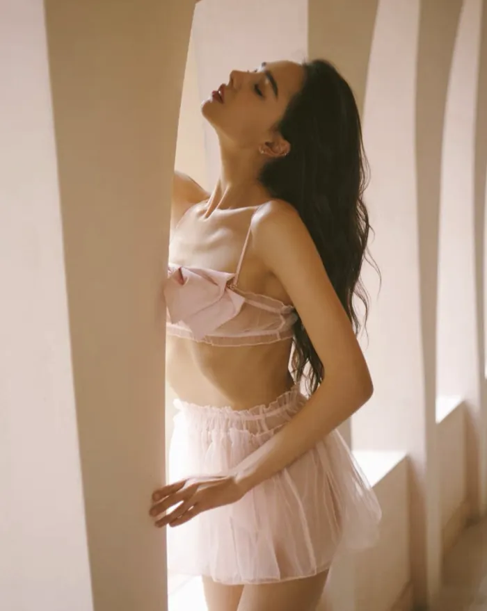 Petal Pink Satin Bow Crop Top and Tulle Ballet Skirt Set