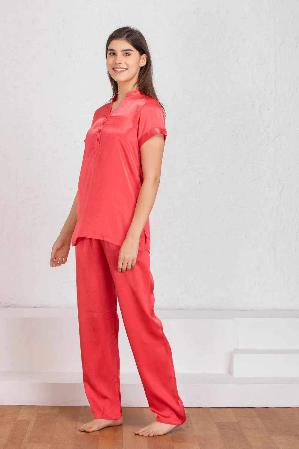 Plain Red satin Night suit