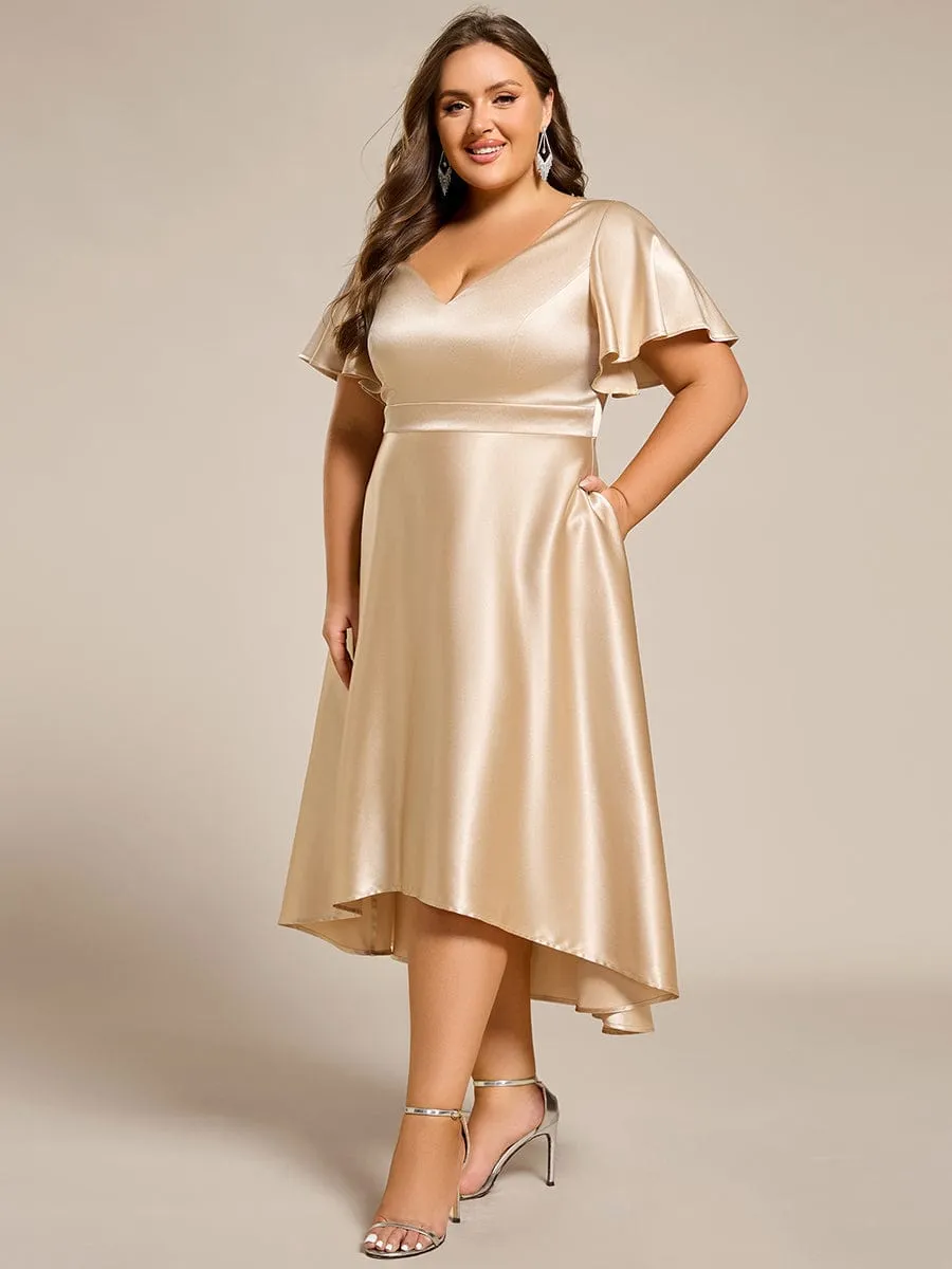 Plus Size Satin Midi Wedding Guest Dress with Pockets