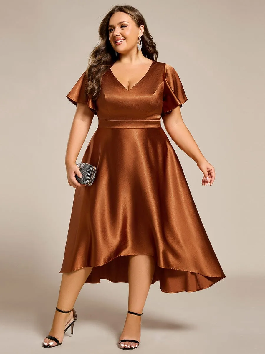 Plus Size Satin Midi Wedding Guest Dress with Pockets