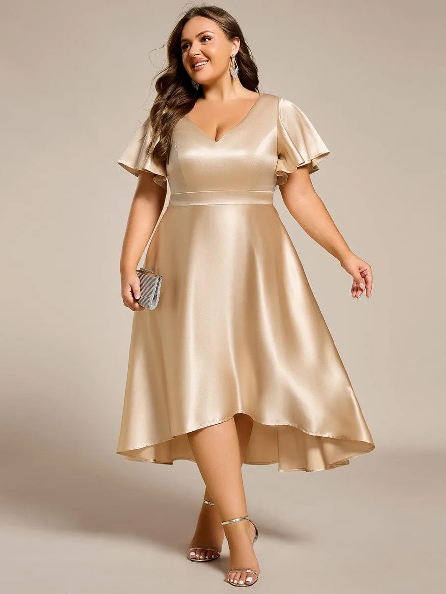 Plus Size Satin Midi Wedding Guest Dress with Pockets