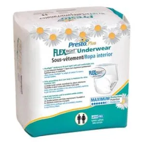 Presto Supreme Protective Underwear Medium 32" to 44" Waist Maximum Absorbency White Pack of 20