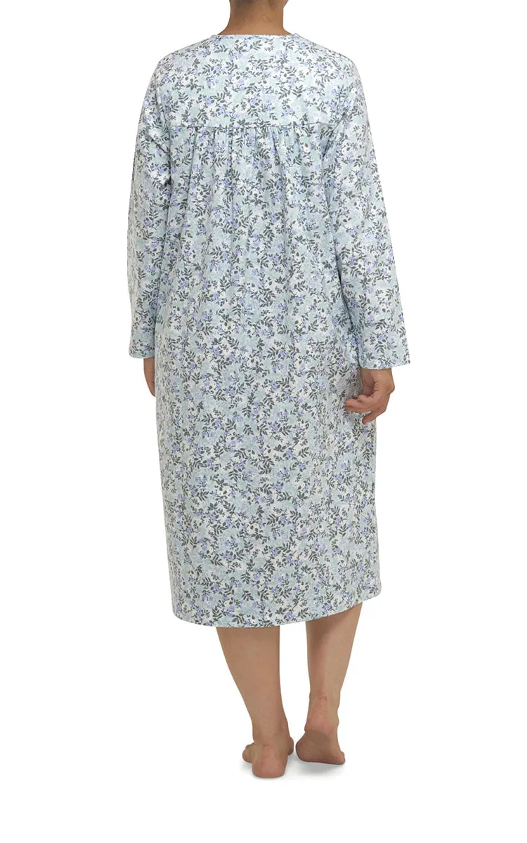 Schrank 100% Cotton Flannelette Nightgown in Blue Floral Print Brooke SK602B