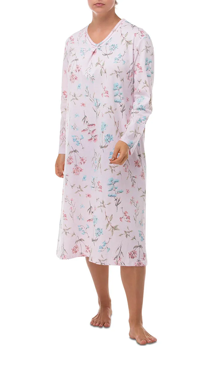 Schrank 100% Cotton Nightgown with Long Sleeve in Pink Floral Helena SK398