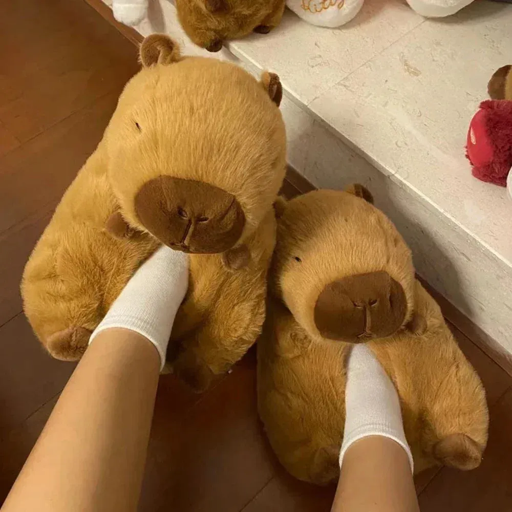 Sohiwoo Capybara Plush Slippers Women Cartoon Cute Lovely Soft  Animals Plushy Shoes Cozy Capibara Sandals Winter Indoor Warm Slippers