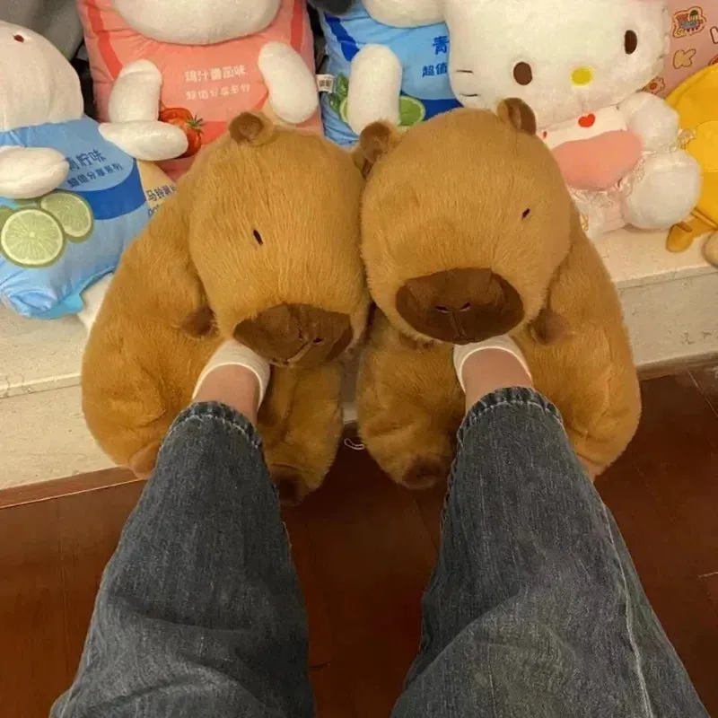 Sohiwoo Capybara Plush Slippers Women Cartoon Cute Lovely Soft  Animals Plushy Shoes Cozy Capibara Sandals Winter Indoor Warm Slippers