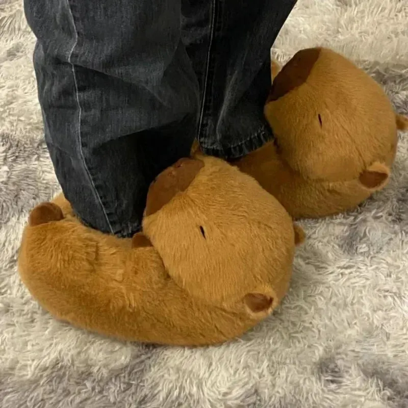 Sohiwoo Capybara Plush Slippers Women Cartoon Cute Lovely Soft  Animals Plushy Shoes Cozy Capibara Sandals Winter Indoor Warm Slippers