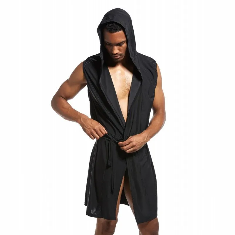 Solid Color Sexy Men's Sleeveless Ice Silk Hooded Pajamas