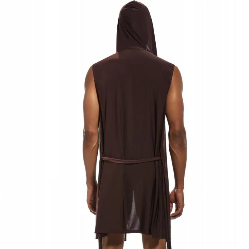 Solid Color Sexy Men's Sleeveless Ice Silk Hooded Pajamas