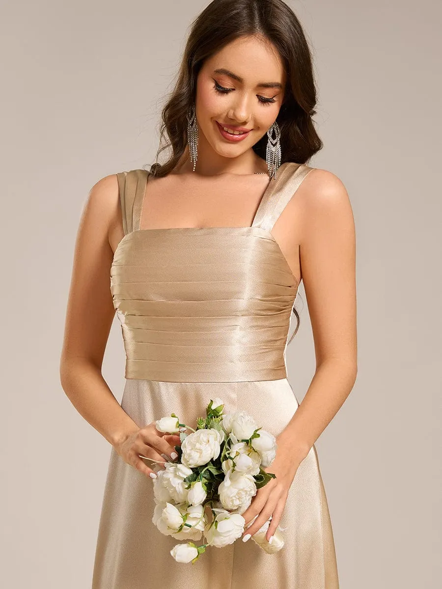 Square Neck Satin Maxi Bridesmaid Dress with Front Slit