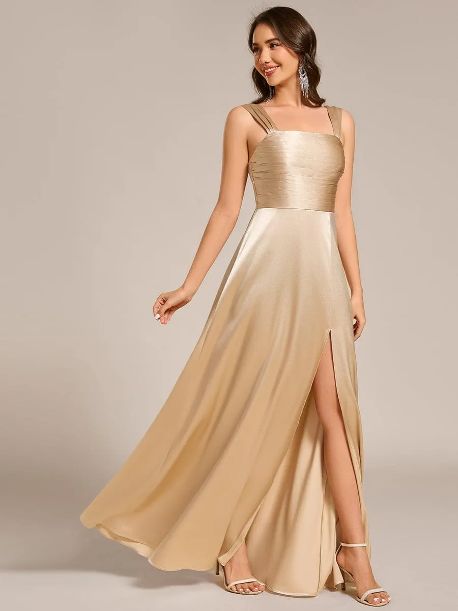 Square Neck Satin Maxi Bridesmaid Dress with Front Slit