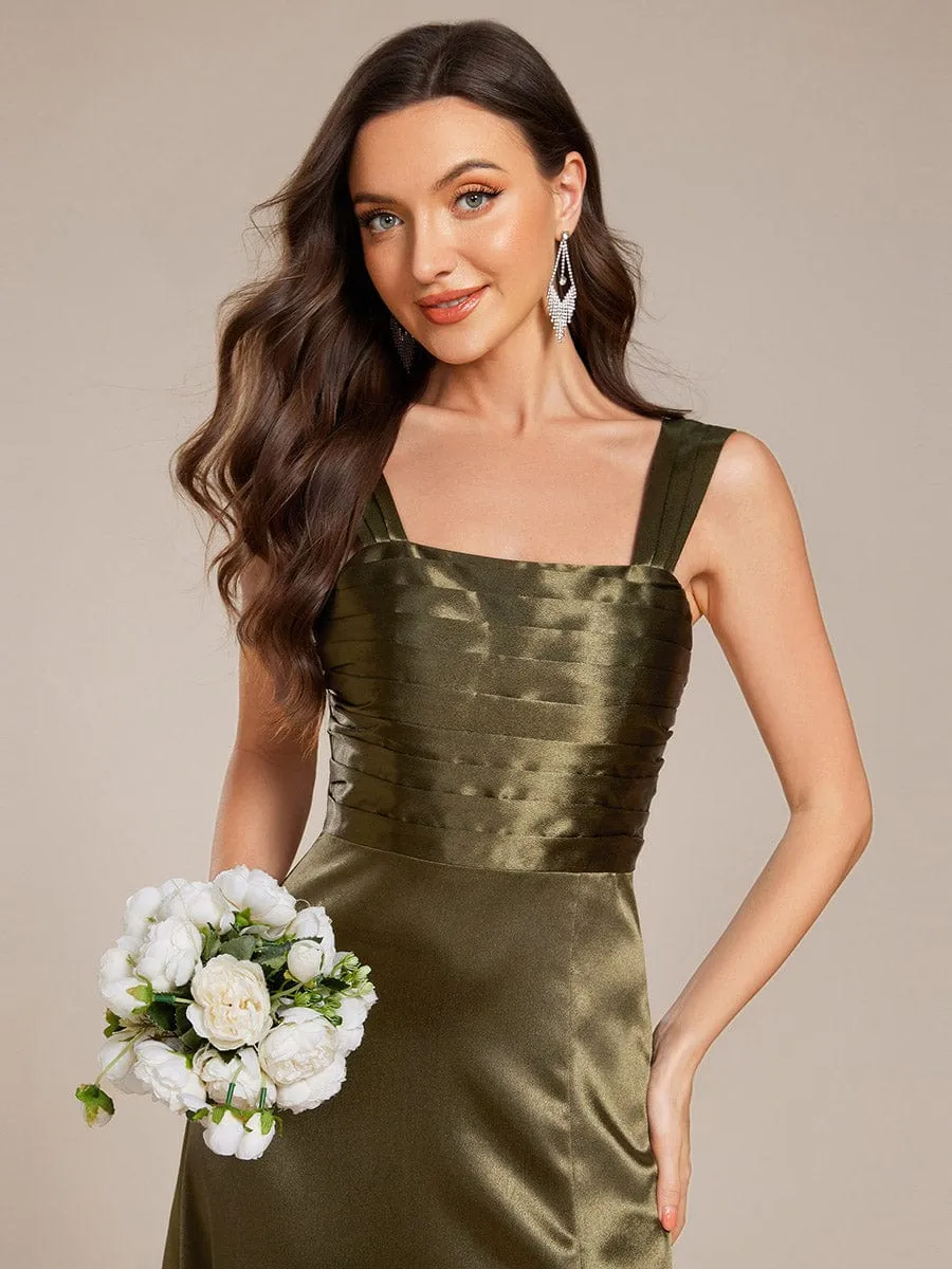 Square Neck Satin Maxi Bridesmaid Dress with Front Slit