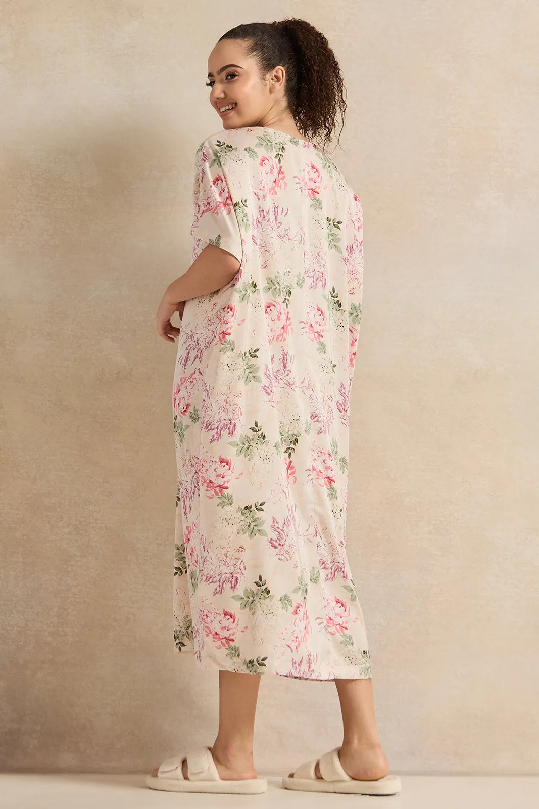 Women Pink Floral Print Nightgown