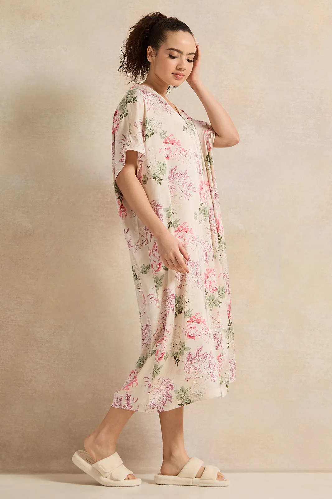 Women Pink Floral Print Nightgown