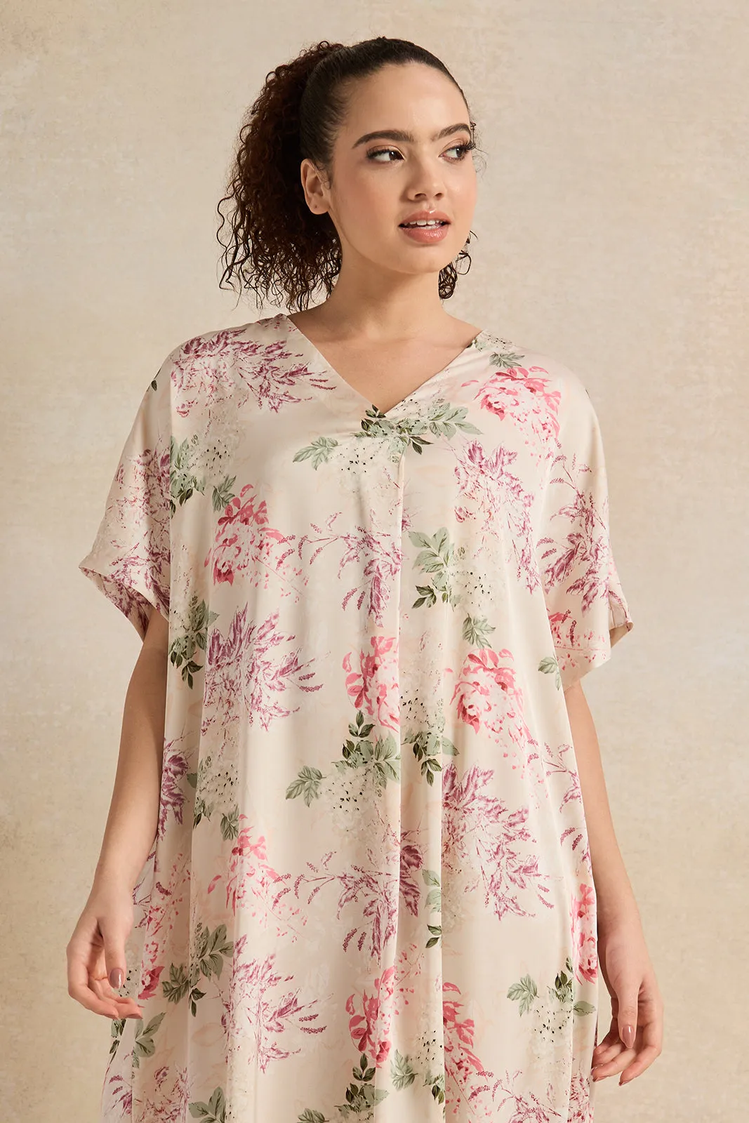 Women Pink Floral Print Nightgown