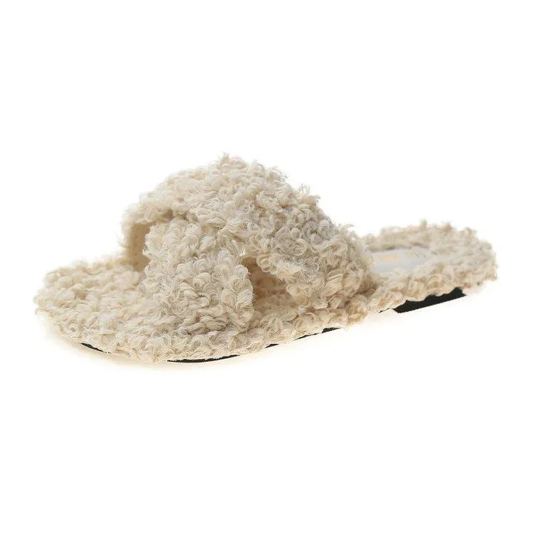 Women winter warm plush criss slippers indoor shoes