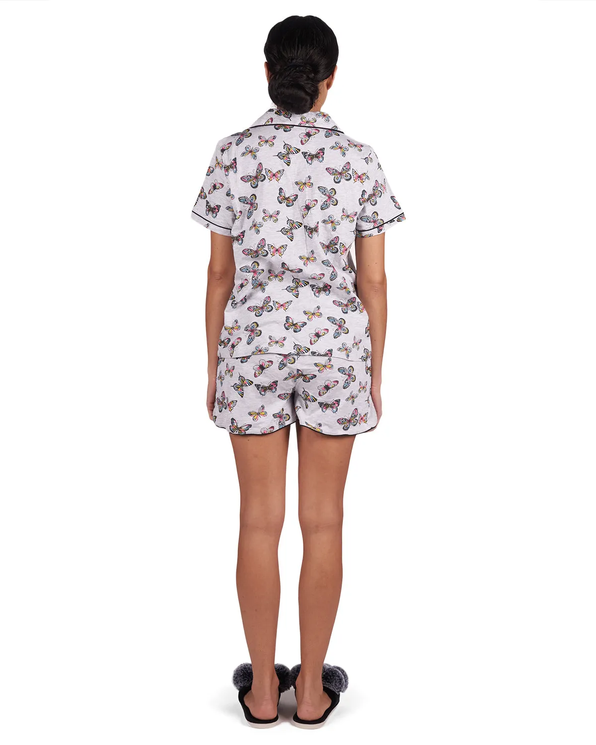 Women's Butterfly Notch Collar Cotton Blend Pajama Set