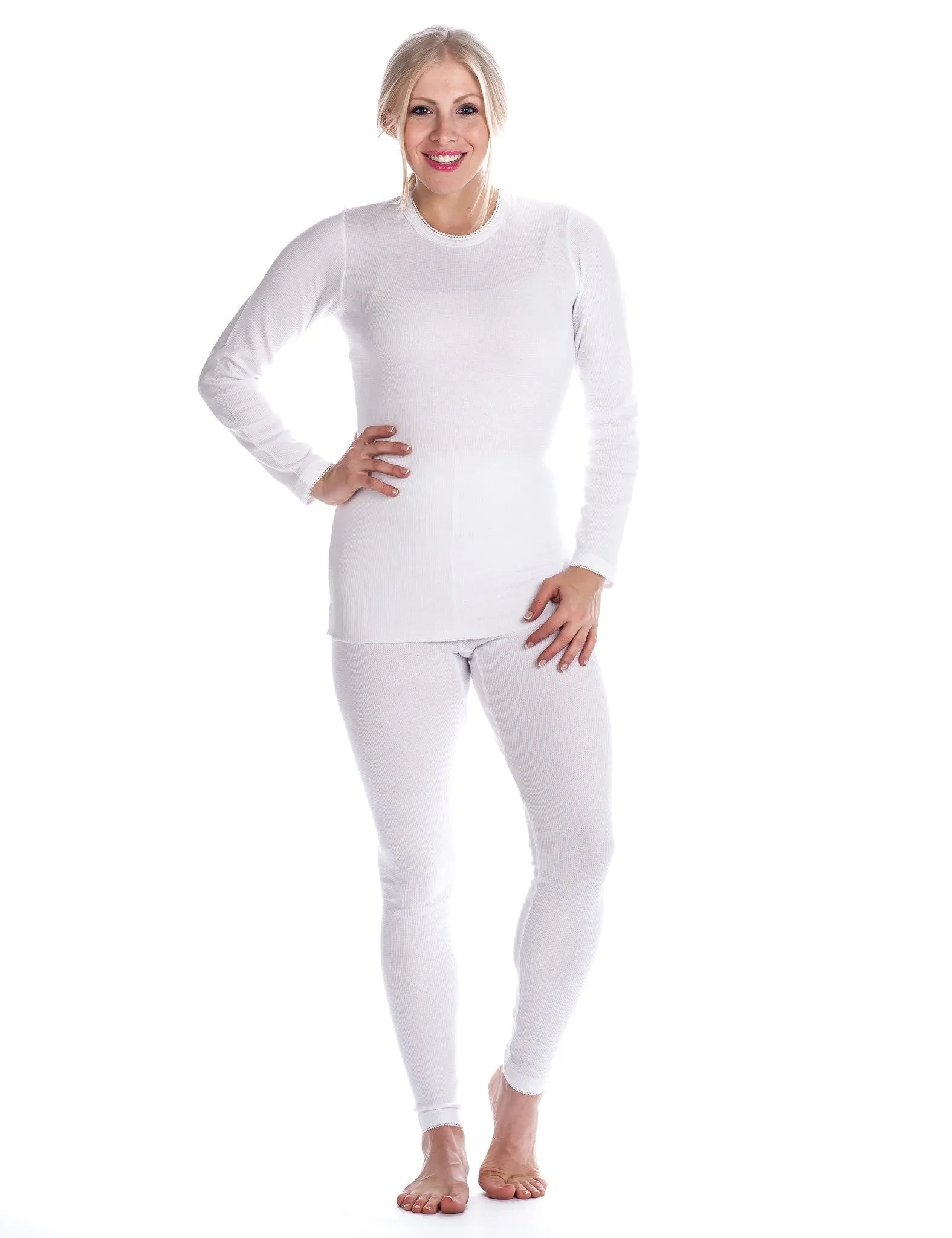 Women's Classic Waffle Knit Thermal Top and Bottom Set